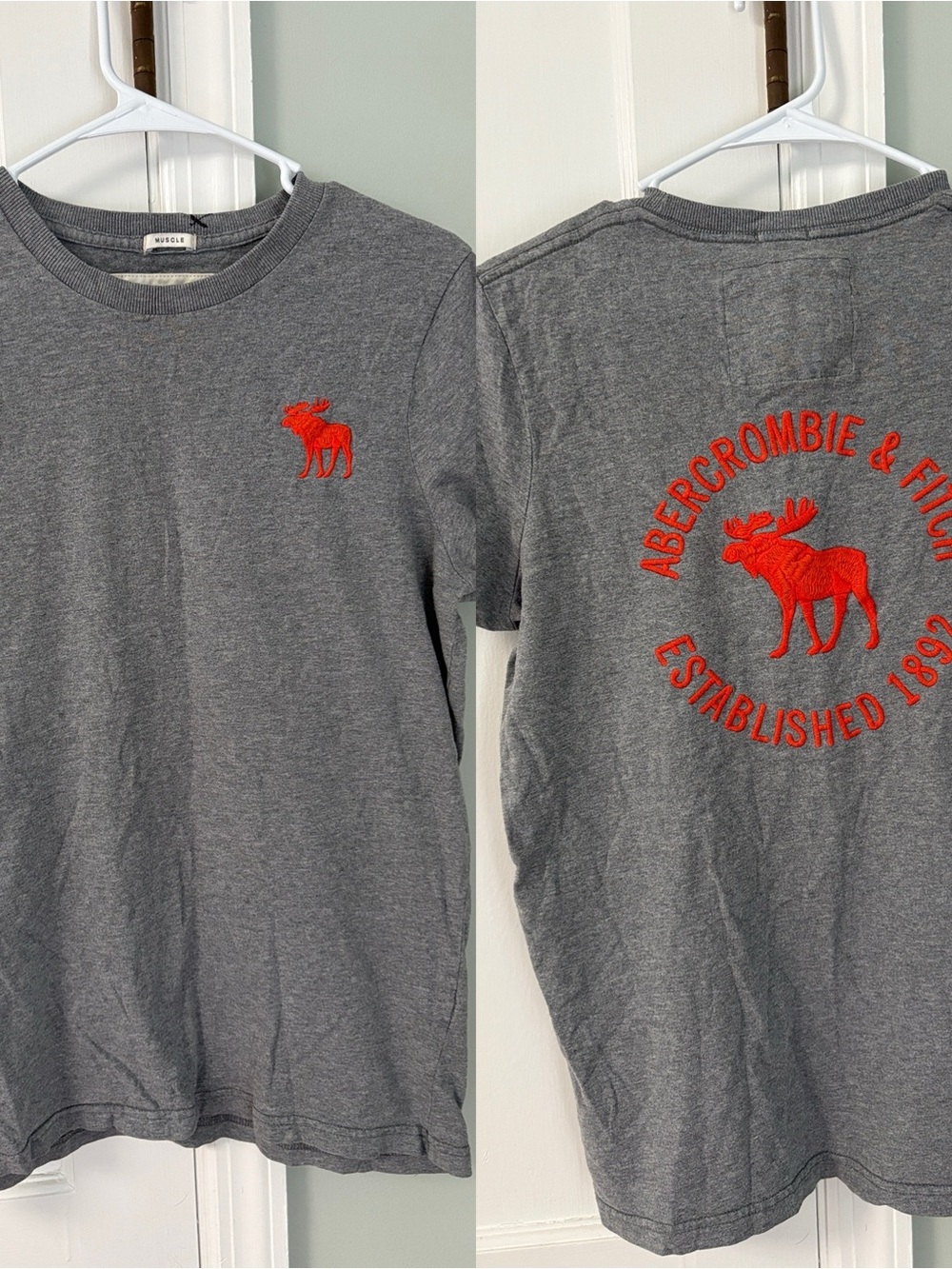 Vintage Y2K Abercrombie & Fitch Men's Heather‎ Gray Logo Short-Sleeve T-Shirt